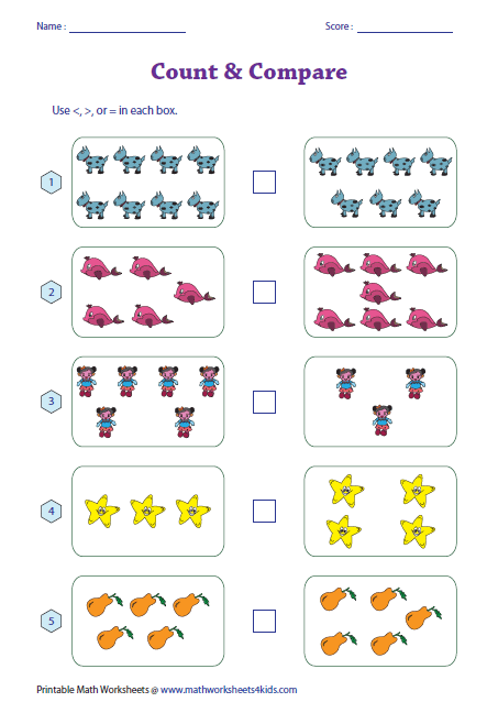 greater than less than worksheets for kindergarten