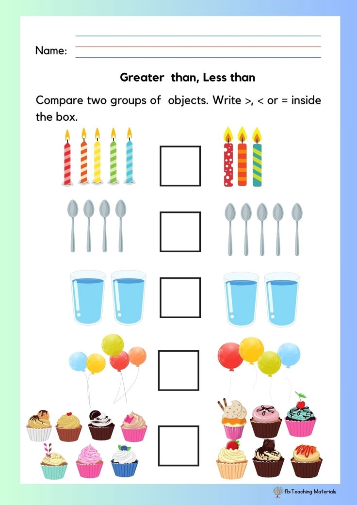 Greater Than Less Than Worksheet For Preschool Kids