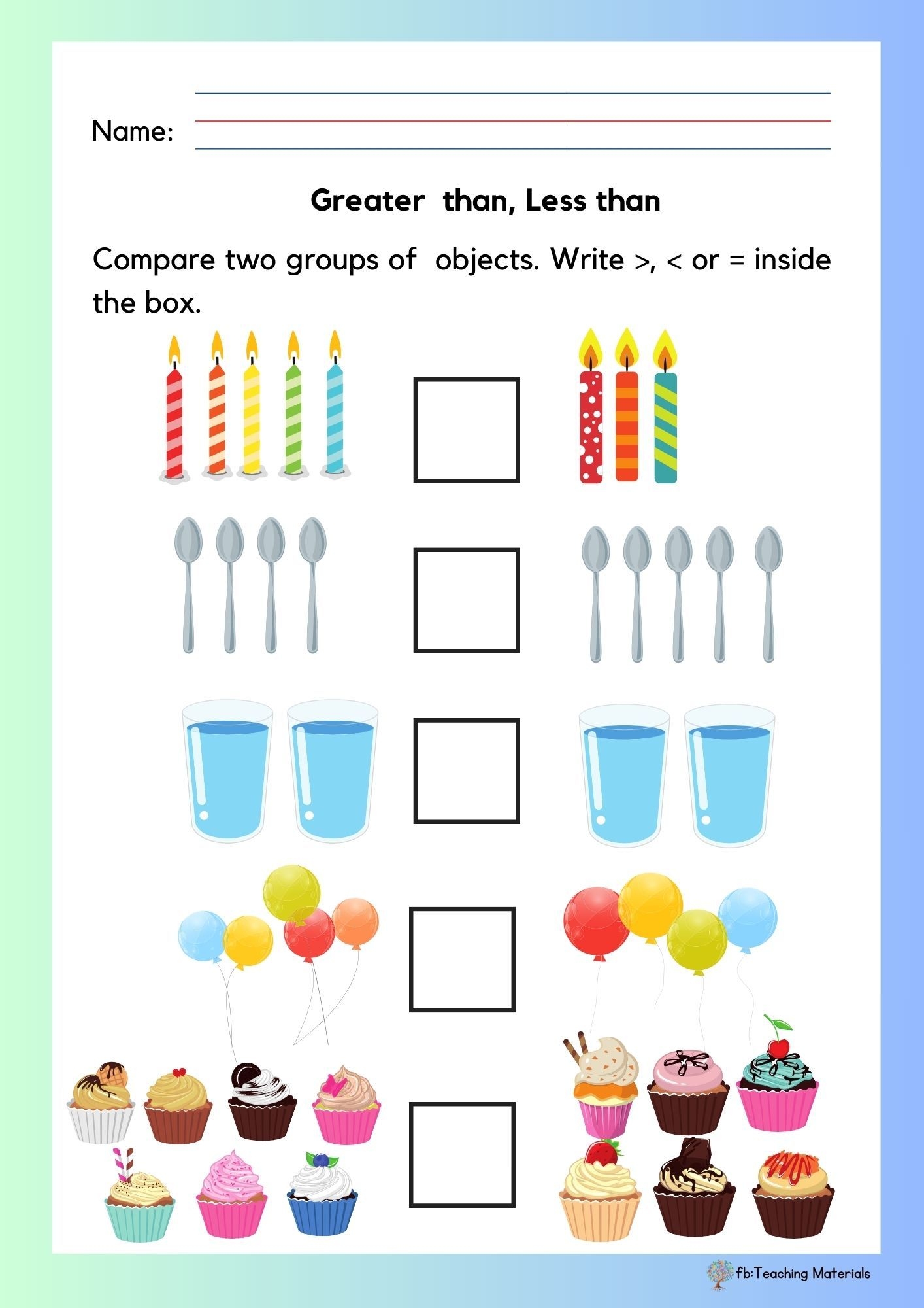 Greater Than Less Than Worksheet For Preschool Kids