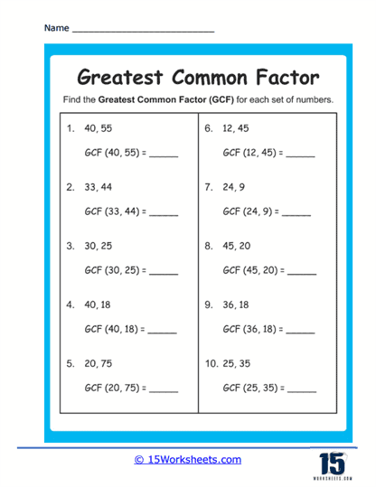 Greatest Common Factors Worksheets 15 Worksheets Worksheets Library