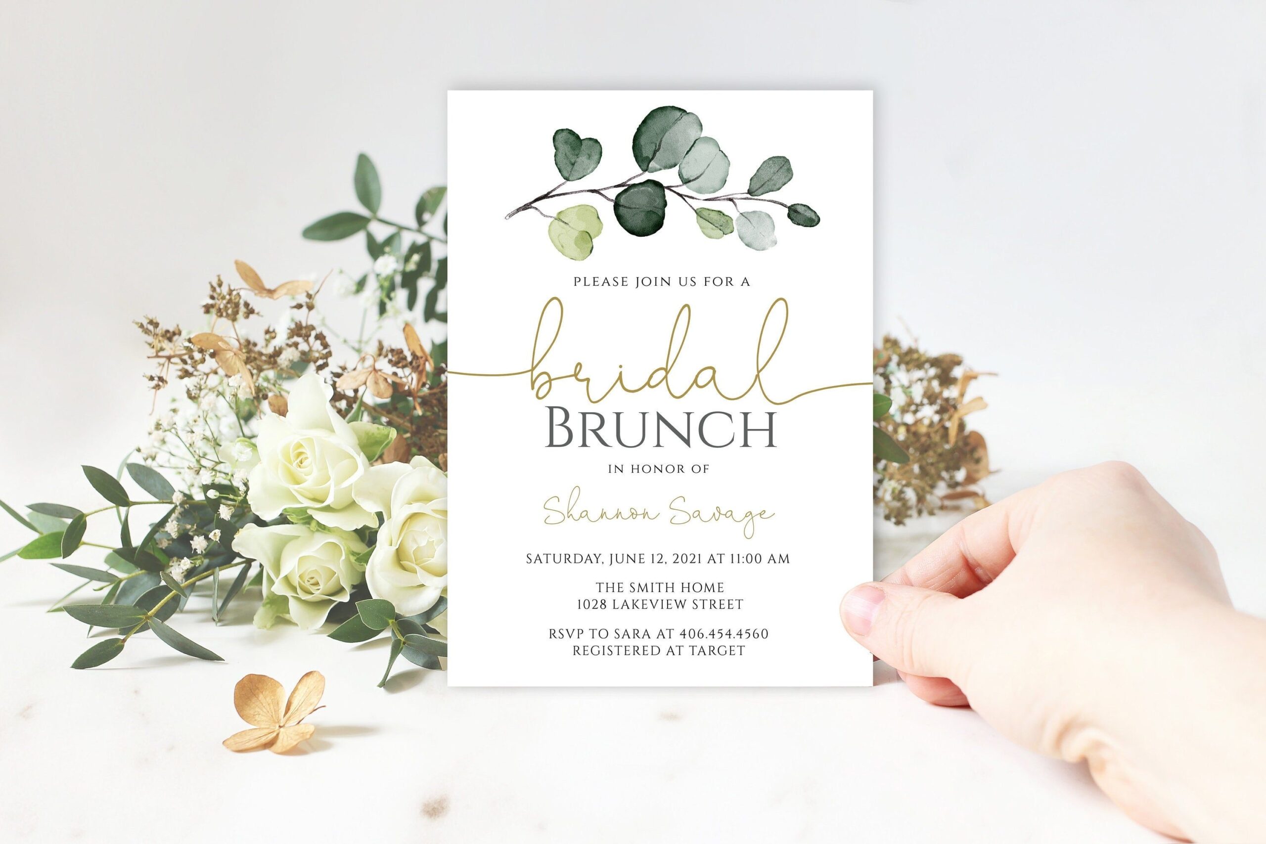 Greenery Bridal Brunch Invitation Template Eucalyptus Bridal Etsy 