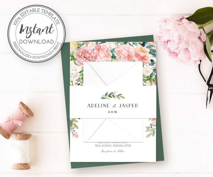Greenery Invitation Belly Band Template Wedding Invitation Wrapper
