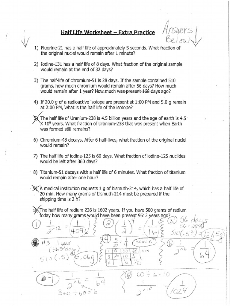 Half Life Extra Practice Worksheet Answer Key PDF Worksheets Library