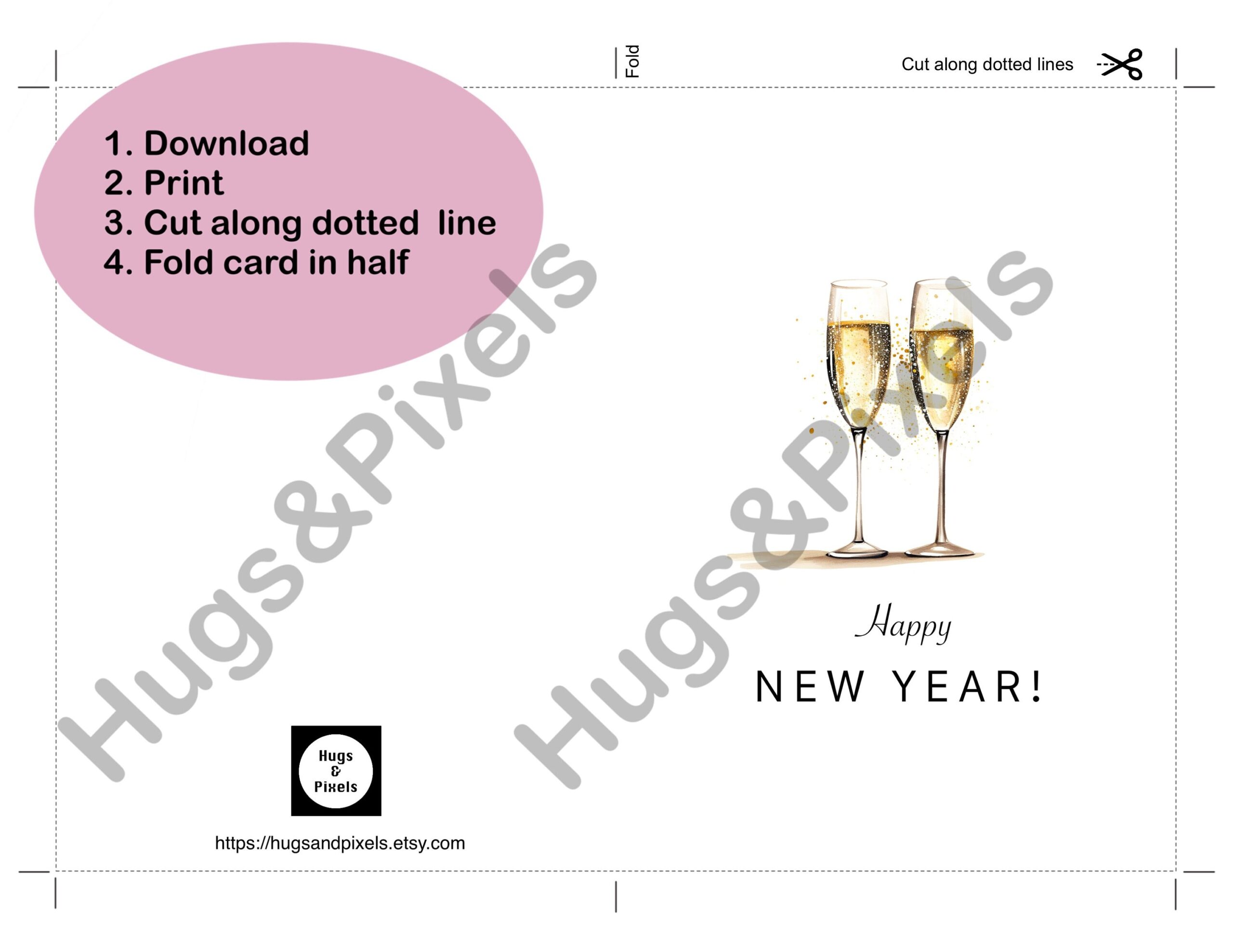 Happy New Year Printable Card Printable New Year Card Digital Happy 