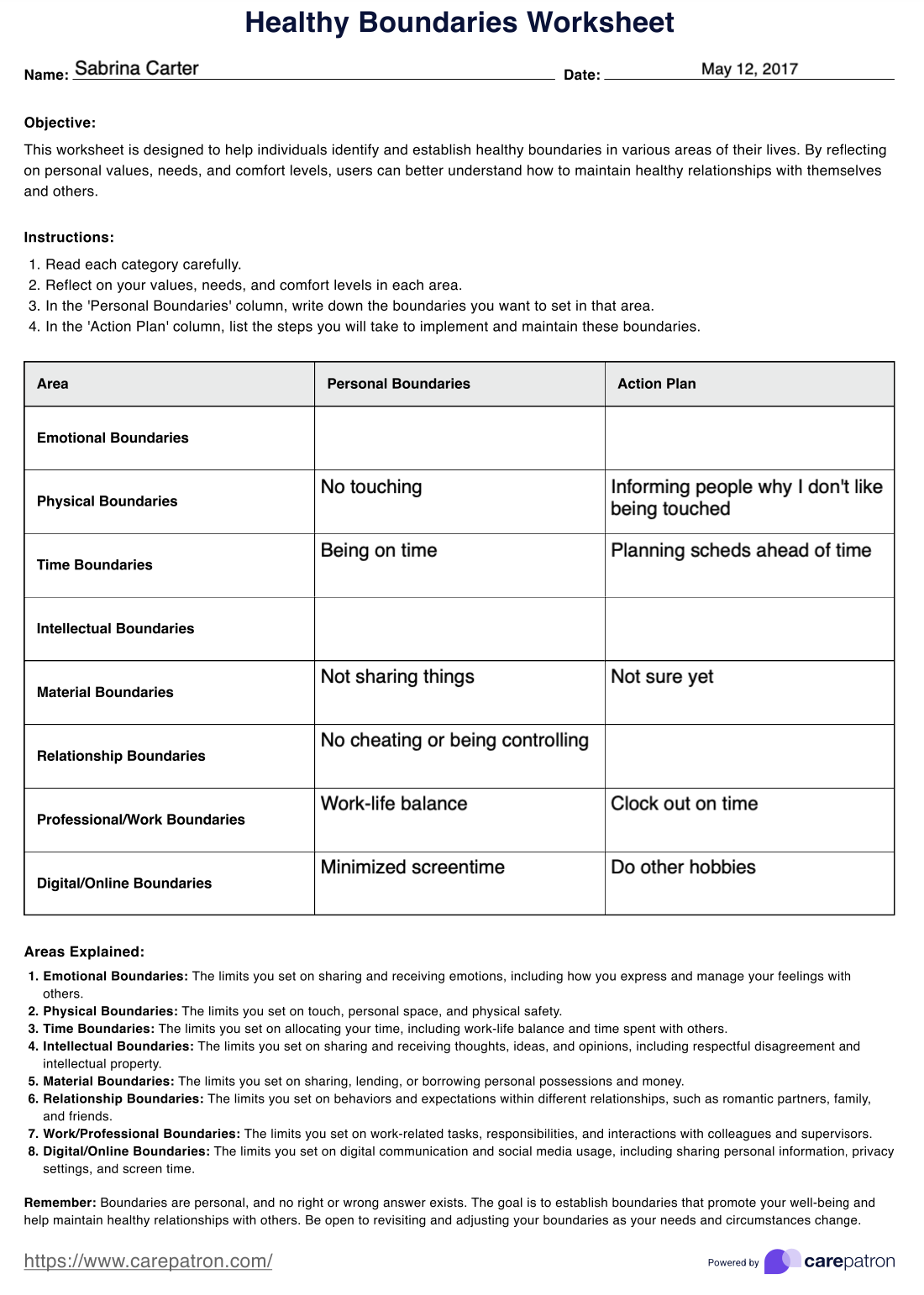 boundary setting worksheet