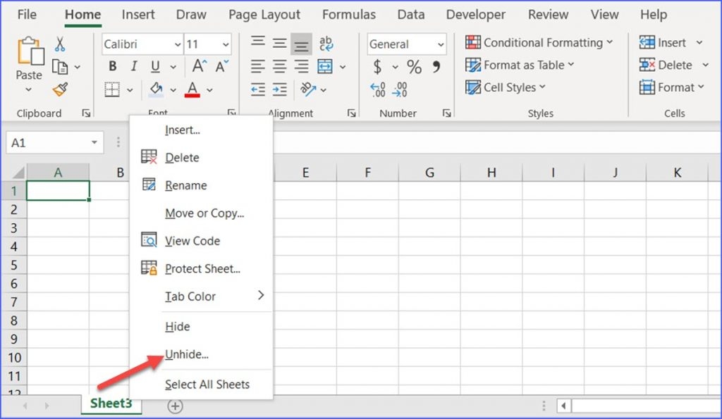 how to unhide excel worksheet