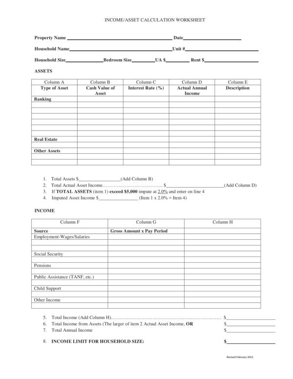 Hud Income Calculation Worksheet Dev onallcylinders