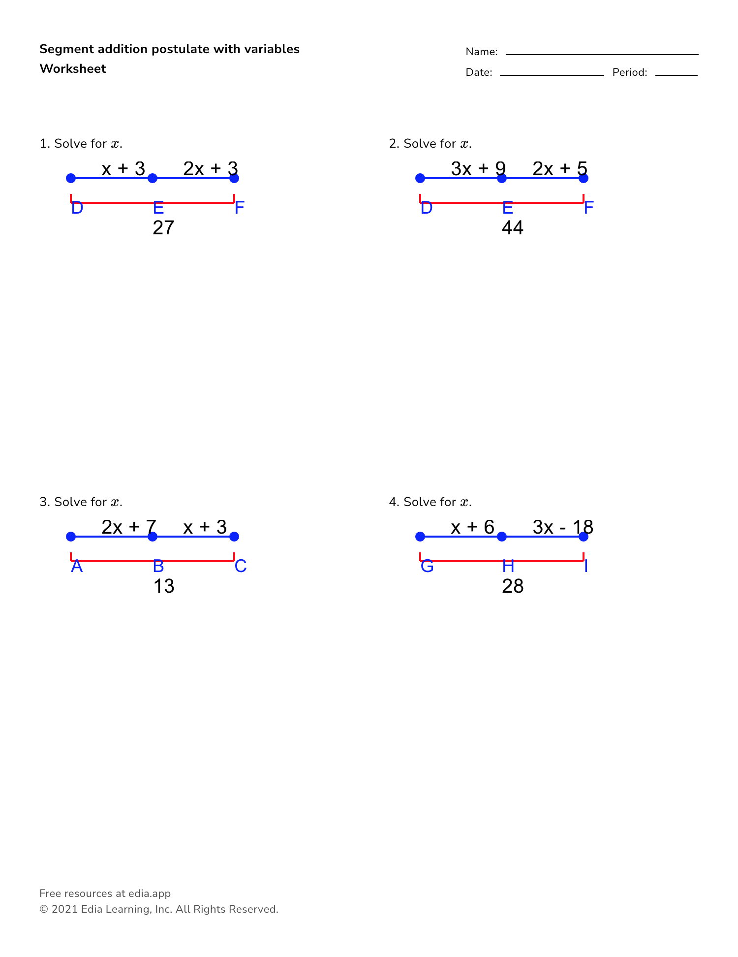 HW 1 1b Segment Addition 2012 doc Geometry WS 1 2 Congruence 