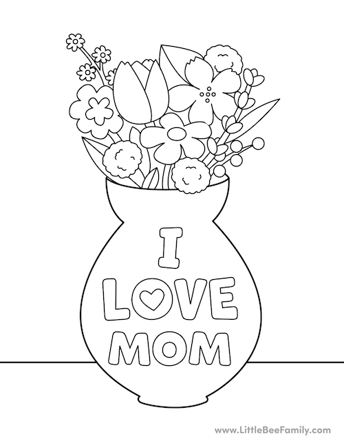 I Love Mom Coloring Page Little Bee Family