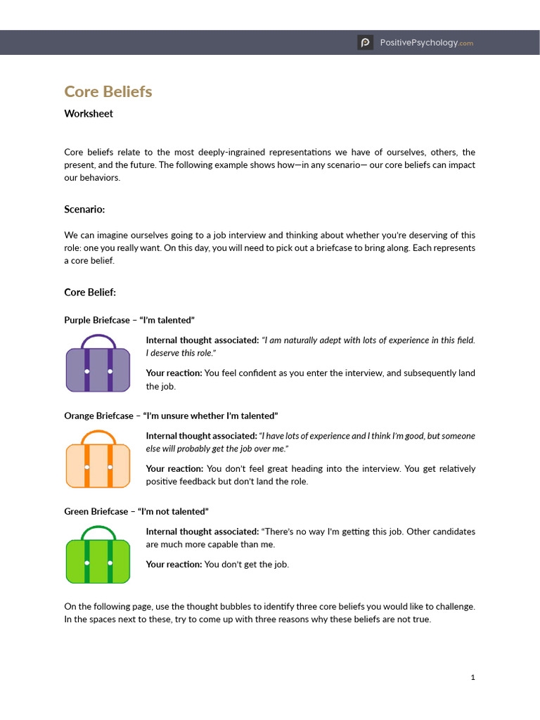 core belief worksheet