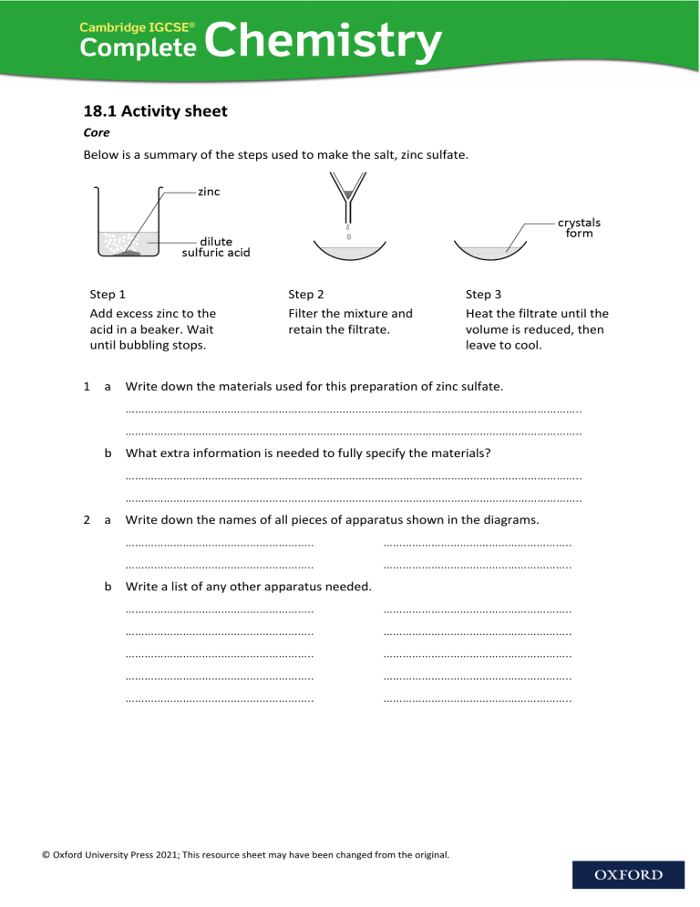IGCSE Chem Worksheet