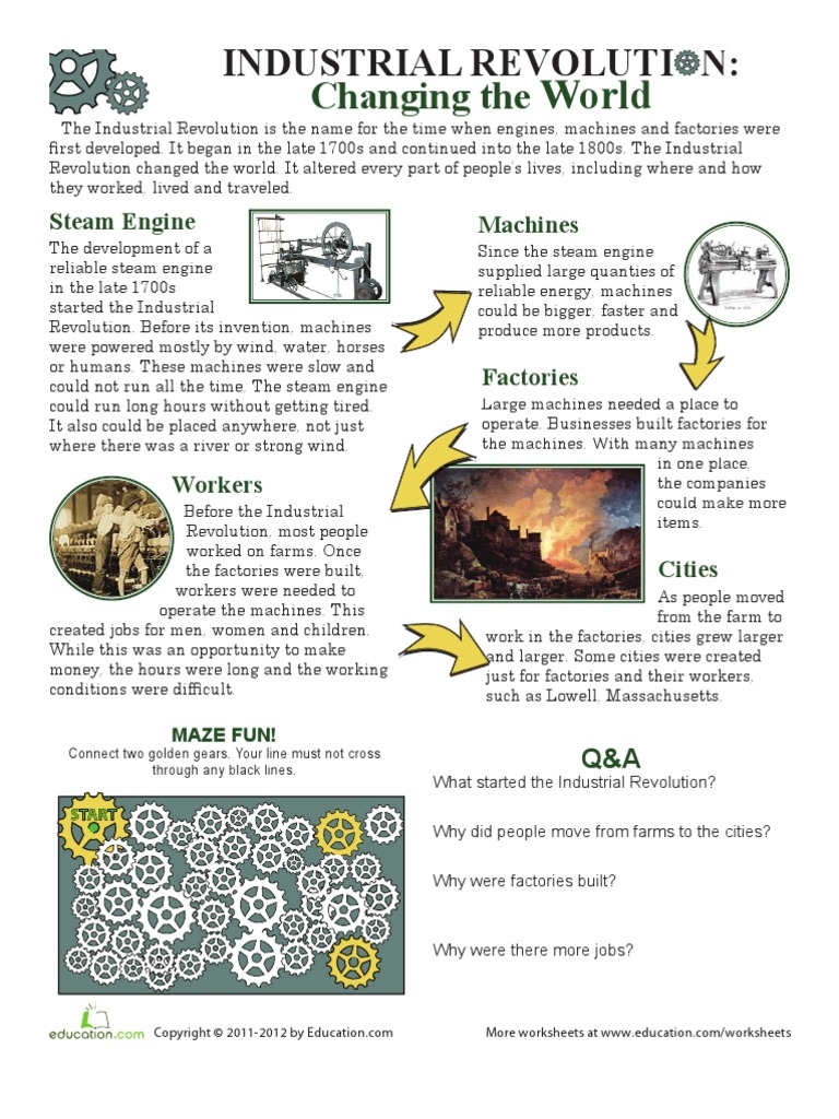 change over time industrial revolution worksheet