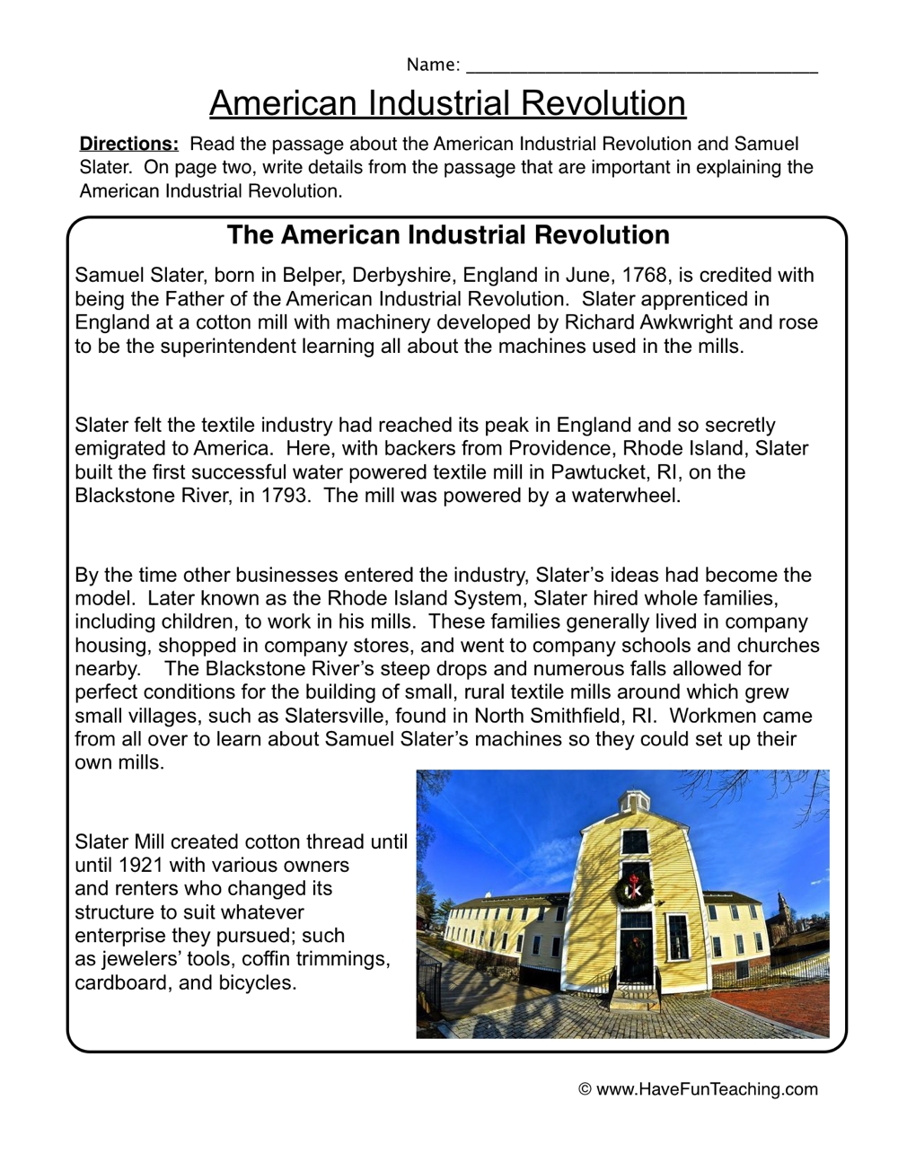 Industrial Revolution Worksheets Library