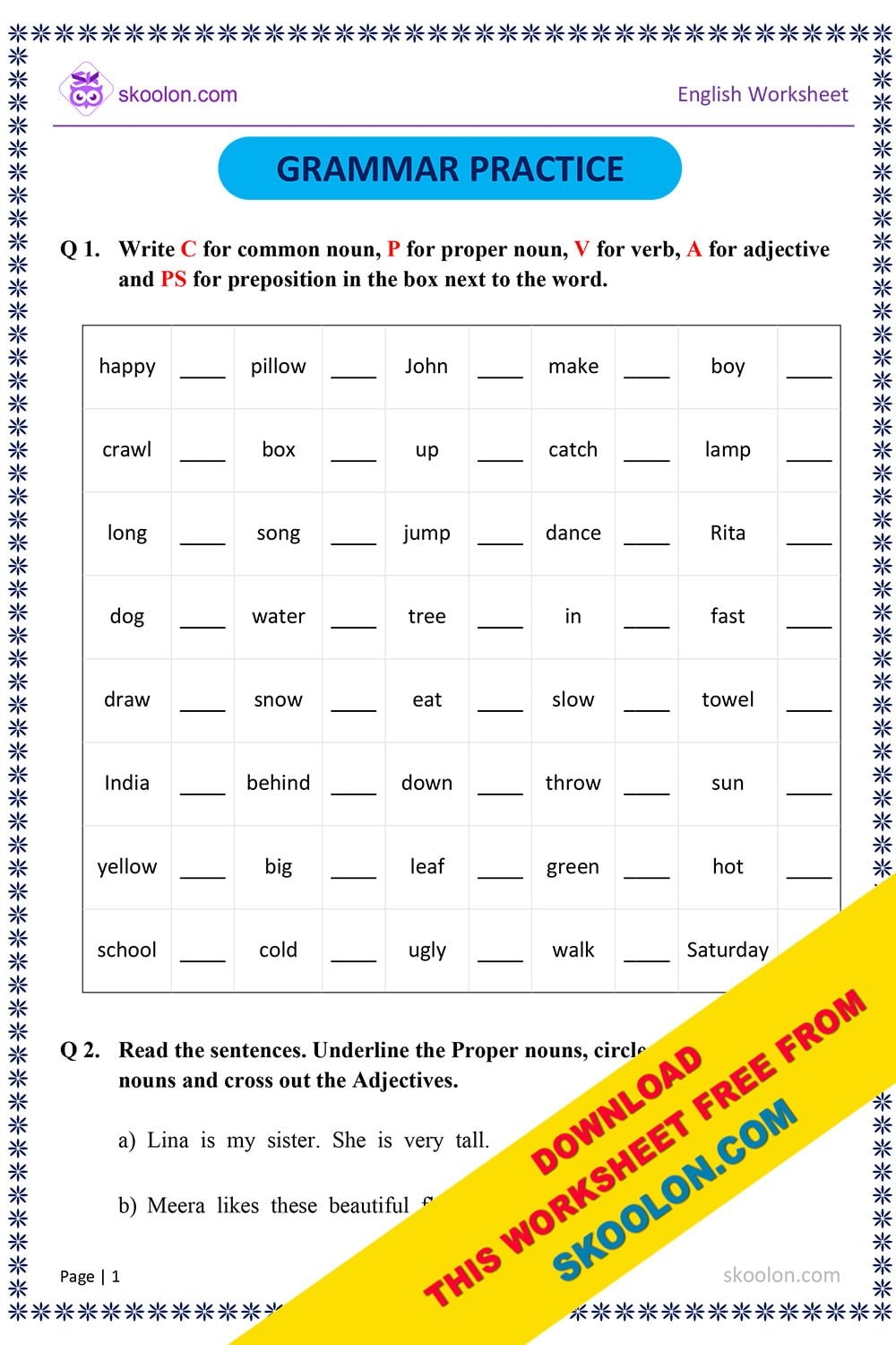 worksheet for grammar