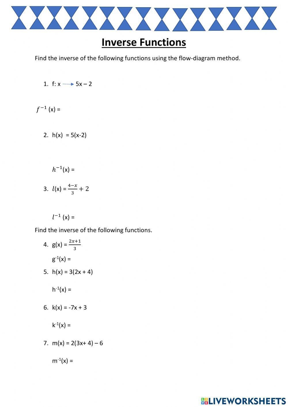 functions and inverse functions worksheet