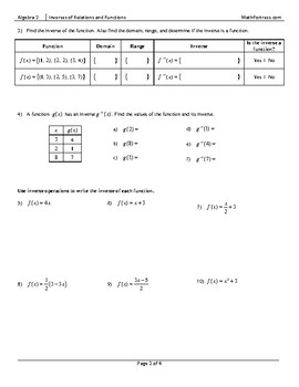 Inverses Of Relations And Functions Worksheet By Math Fortress TpT