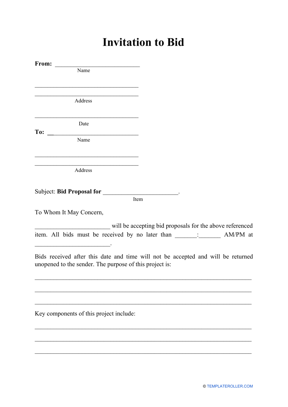 Invitation To Bid Template Fill Out Sign Online And Download PDF 