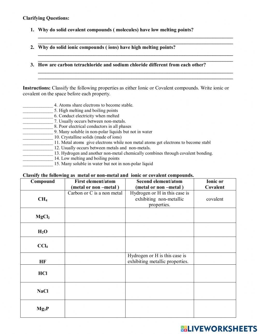 Ionic And Covalent Worksheet Live Worksheets Worksheets Library