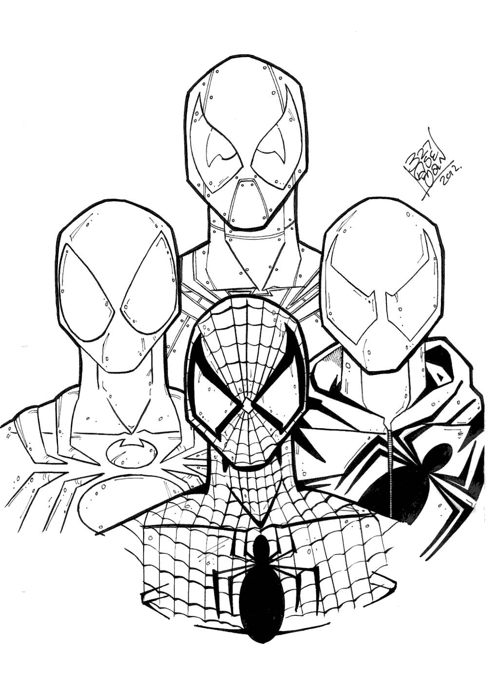 Iron Spider Coloring Pages Four Spidermen Free Printable Coloring Pages