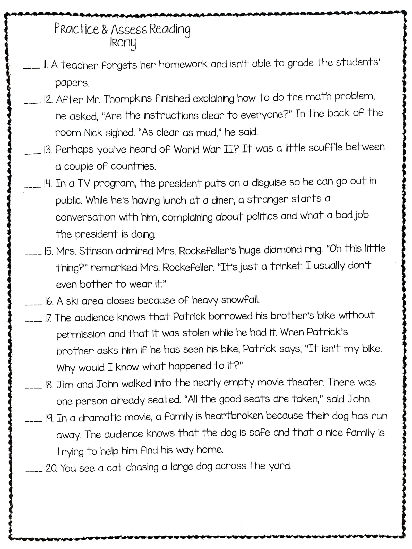 Irony Practice WKST Interactive Worksheet Edform Worksheets Library