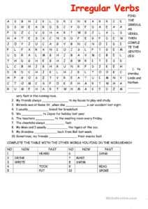 Irregular Verb Wordsearch English Esl Worksheets Within Word Sleuth 