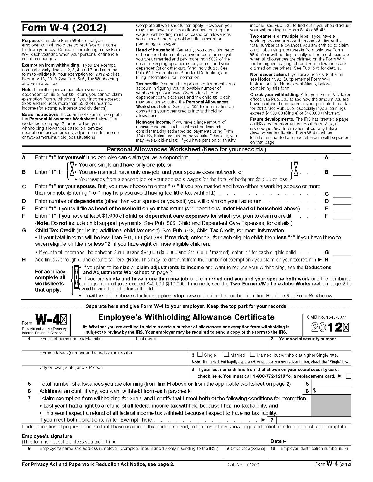 Irs Multiple Jobs Worksheet Free Printable
