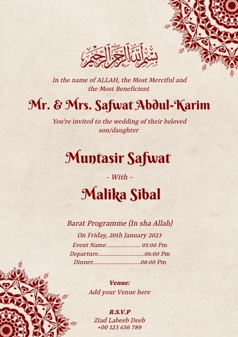 Islamic Wedding Invitation Save The Card Design Template