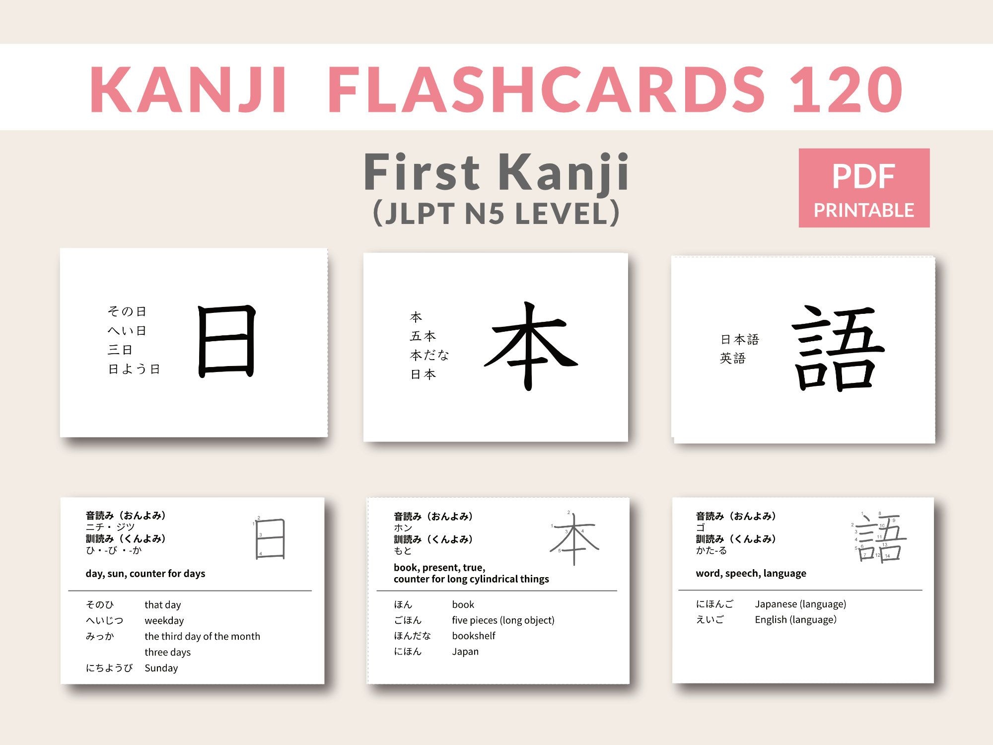 Japanese Kanji Flashcards For Beginners JLPT N5 Level Learn 