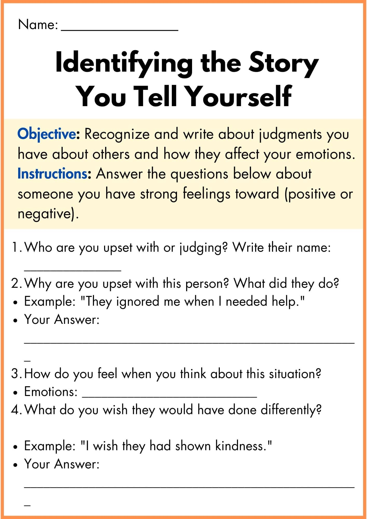 Judge Your Neighbour Worksheet
