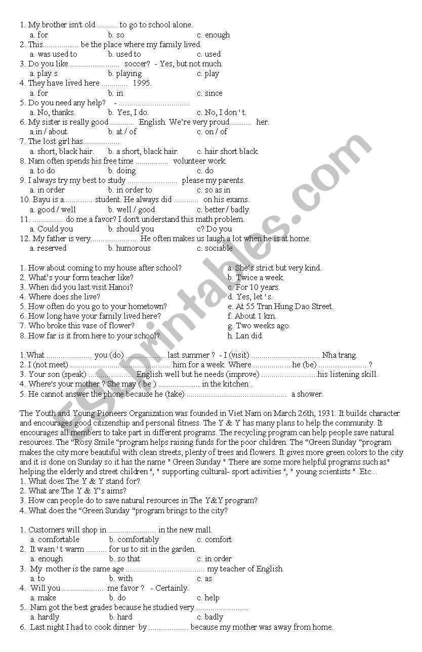 junior high worksheets