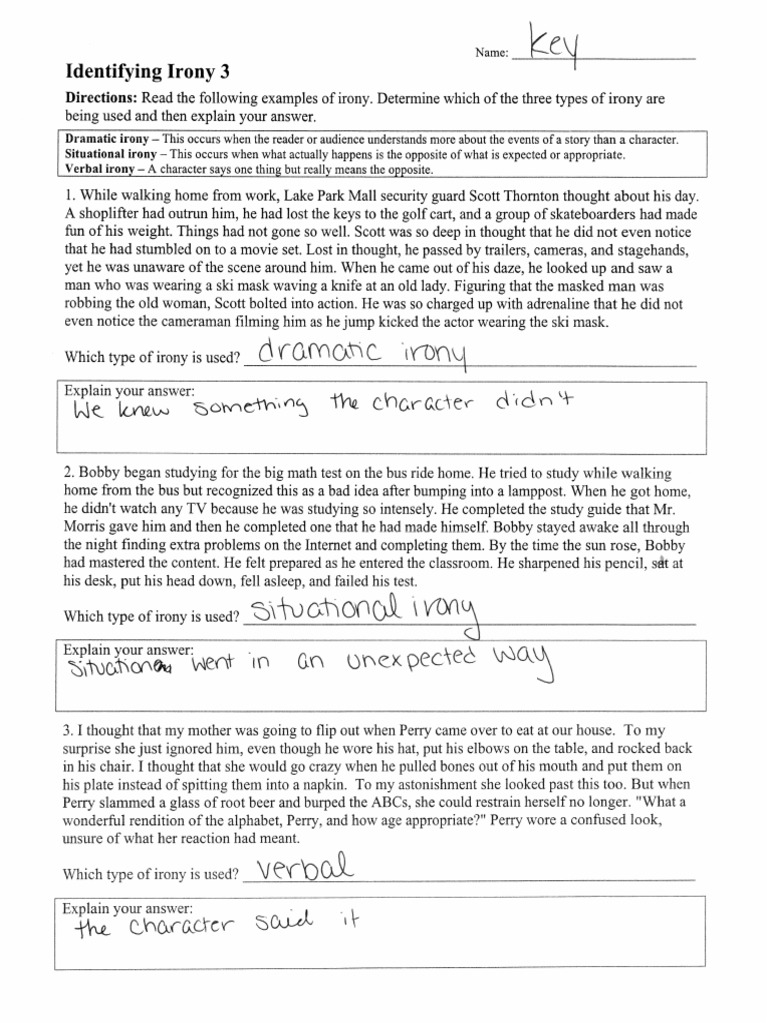 irony worksheet
