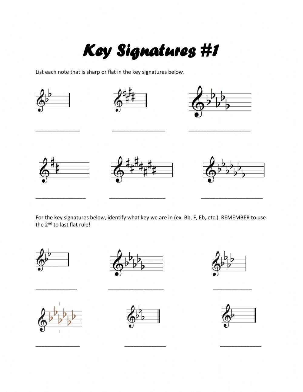 key signature worksheet