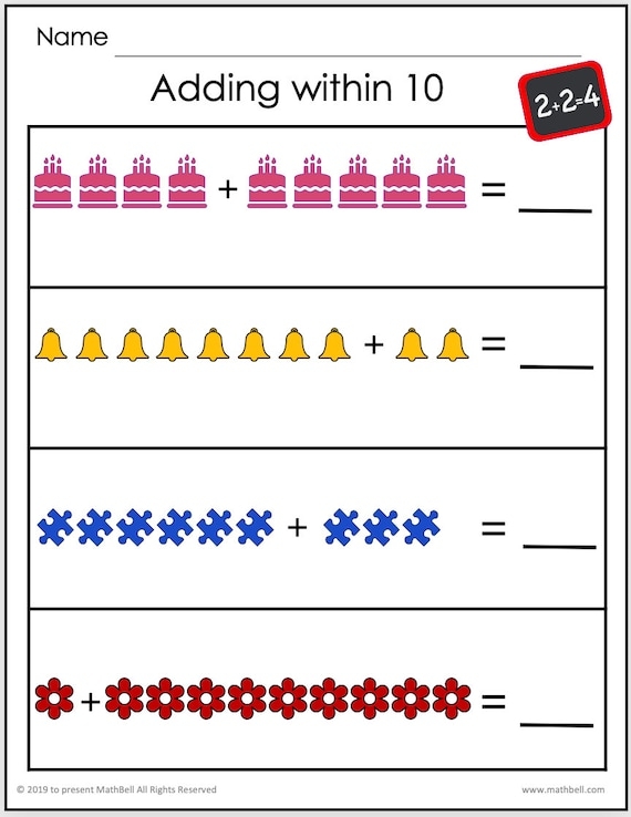 addition within 10 worksheets
