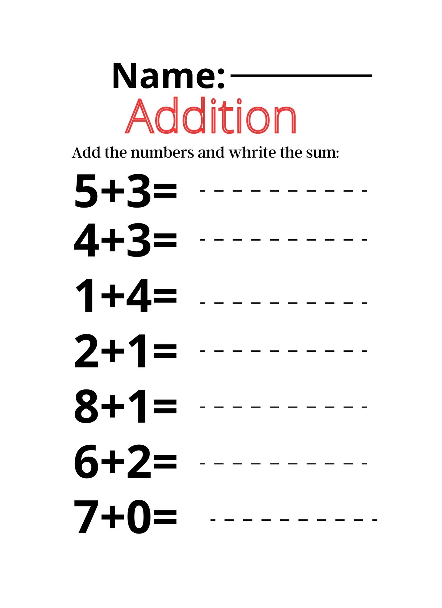 math addition subtraction worksheets