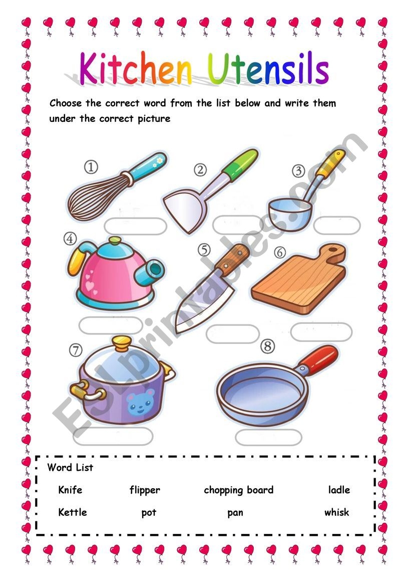 printable kitchen utensils pictures