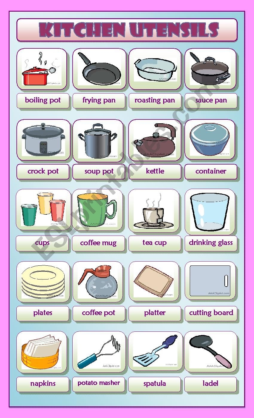 Kitchen Utensils ESL Worksheet By Kr mel