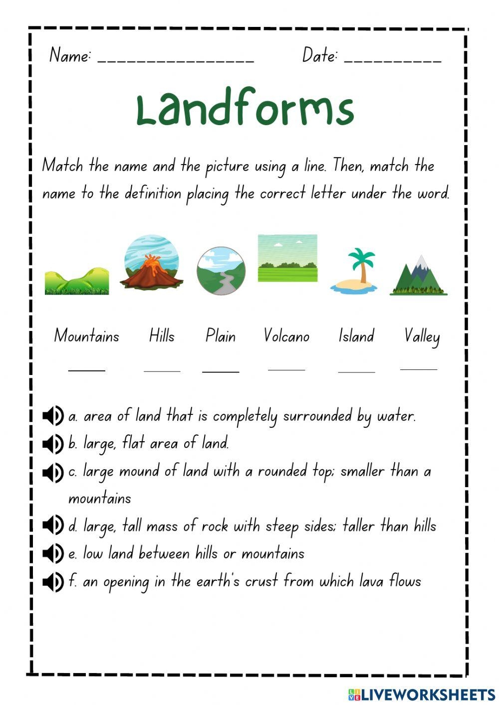 landforms worksheets