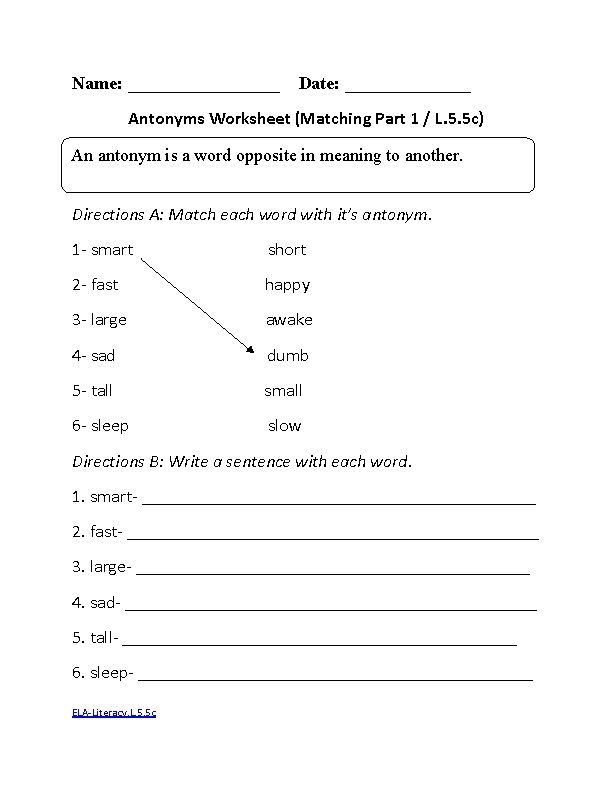 4th grade language arts worksheets