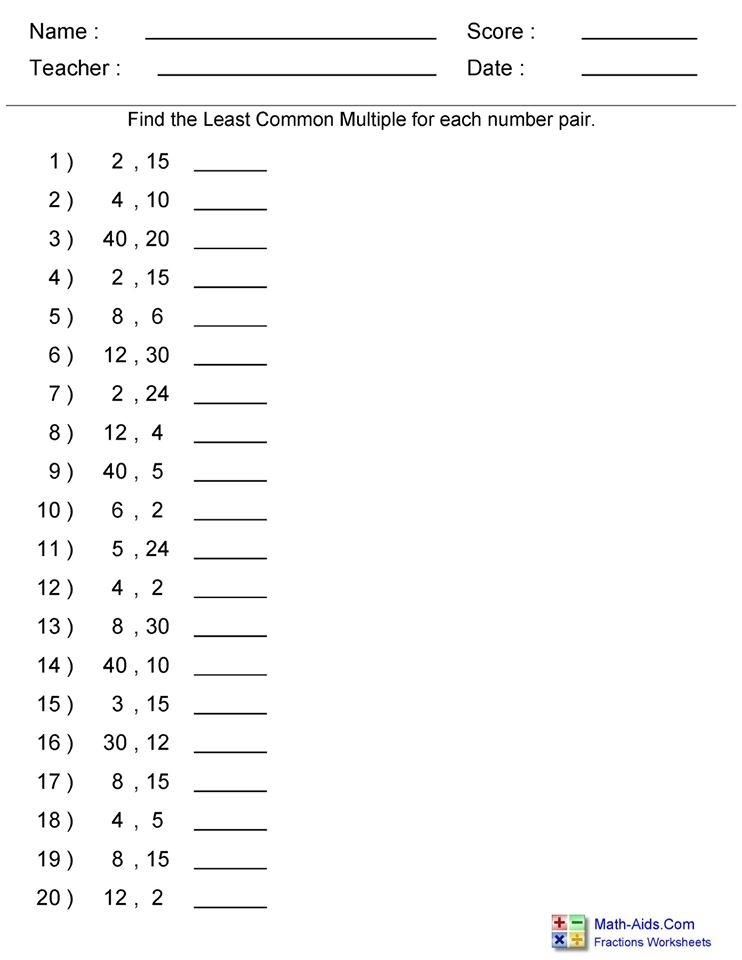 Least Common Denominator Worksheets CommonWorksheets
