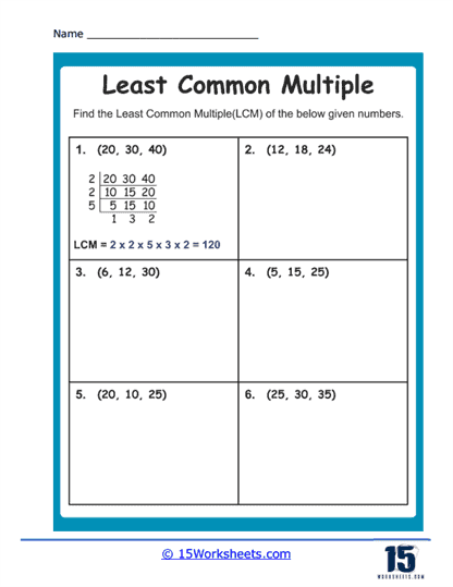 greatest common factor and least common multiple worksheet