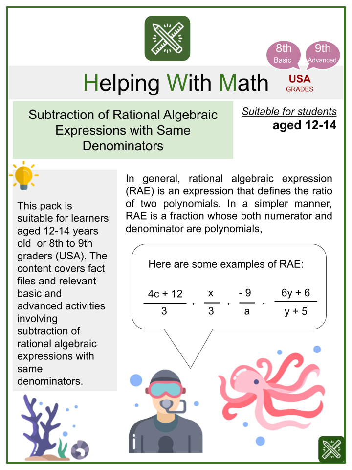 adding and subtracting rational algebraic expressions worksheet