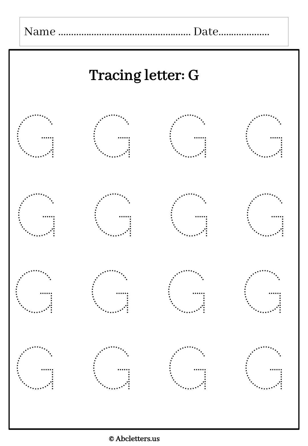 Letter G Lowercase Tracing Practice Worksheet Vector Image Worksheets 