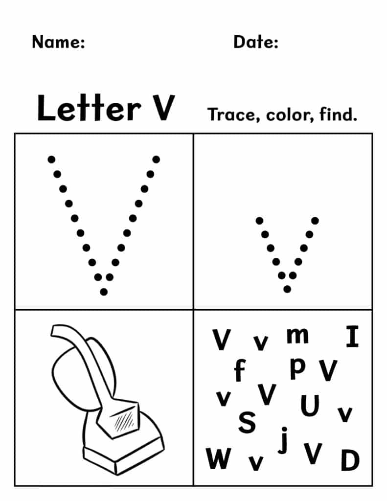 letter v worksheets for preschool