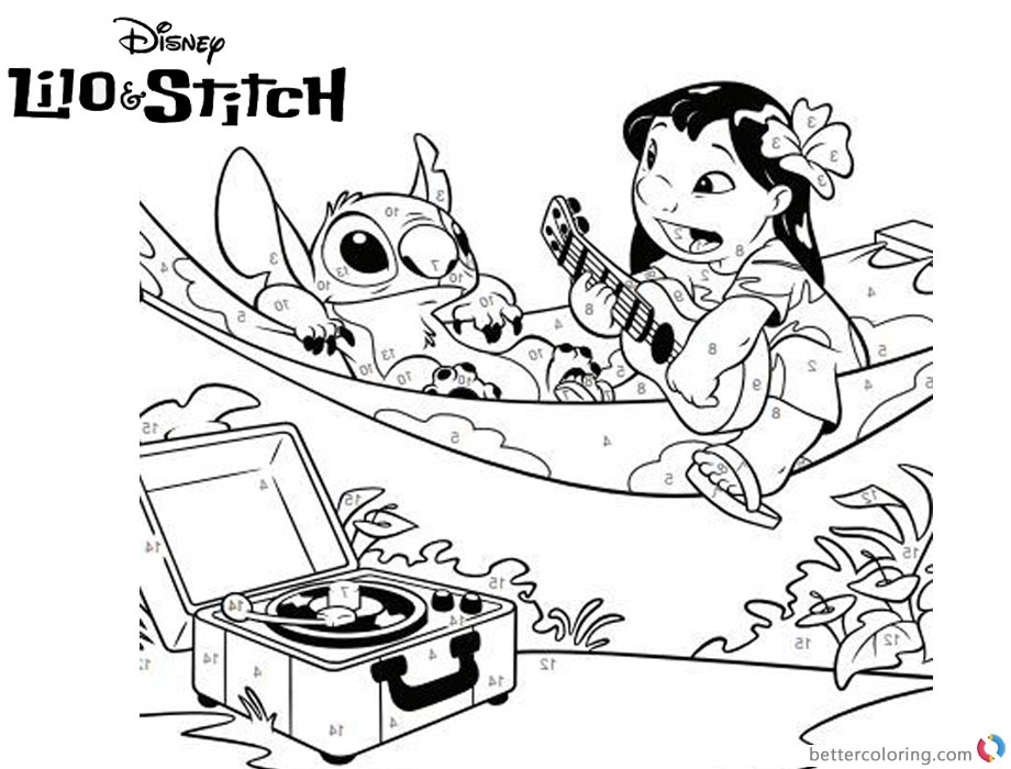 Lilo And Stitch Coloring Pages Math Problem And Paint Number Worksheet 