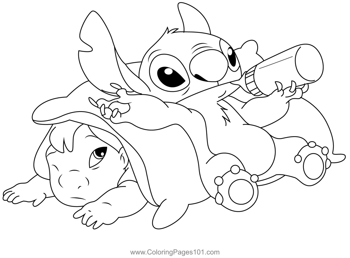 Lilo And Stitch Sleep Coloring Page For Kids Free Lilo Stitch