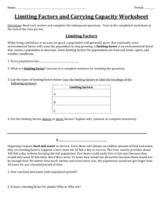Limiting Factors And Carrying Capacity Worksheet FactorWorksheets