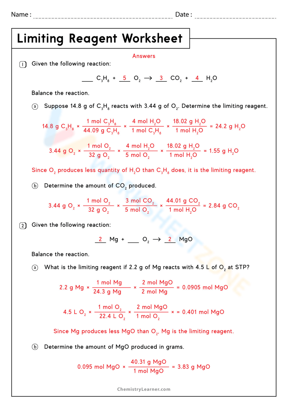 limiting reactant and percent yield worksheet