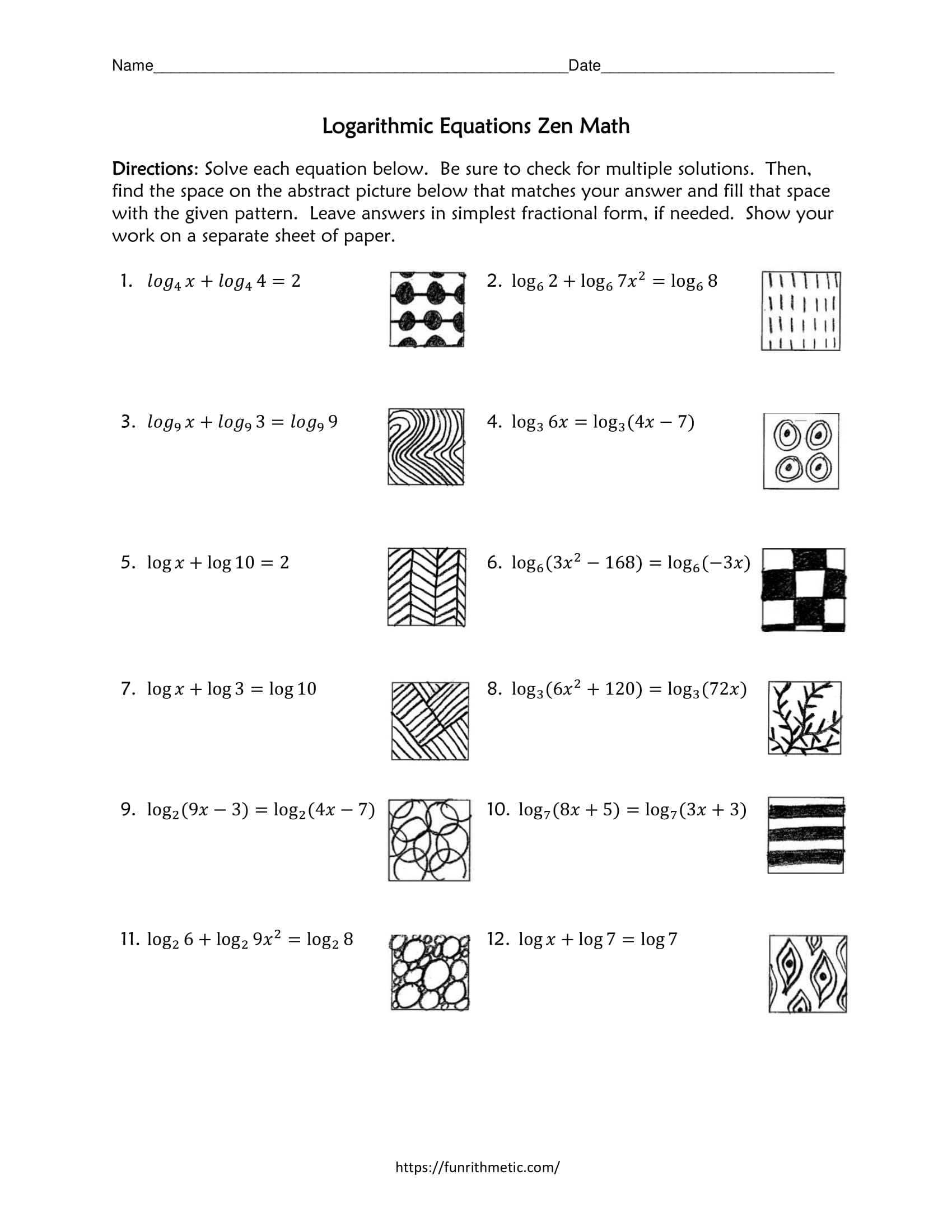 Logarithmic Equations Zen Math Worksheets Library