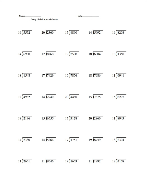 Long Division Printable Worksheets For 5th Graders Long Division 