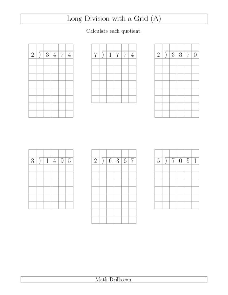 Long Division Worksheets Grid Paper Long Division Worksheets